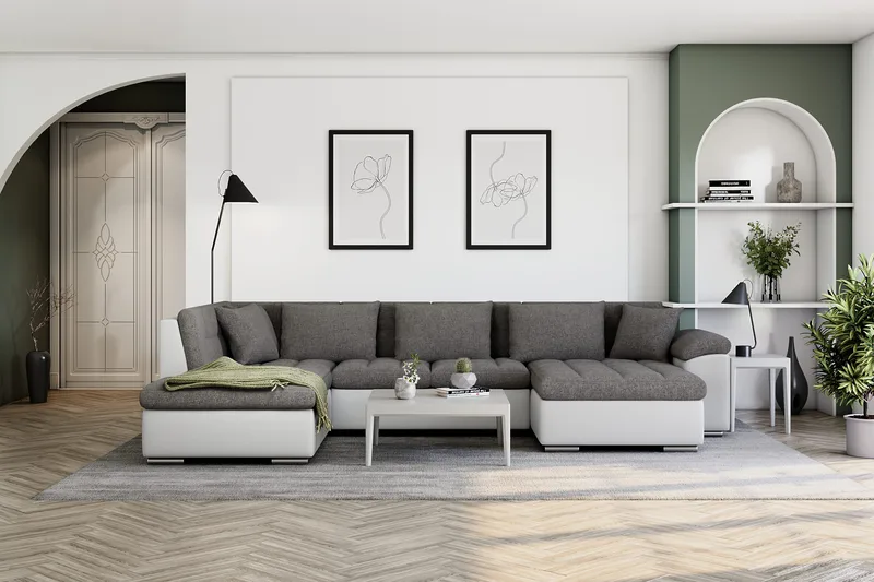 Kulmavuodesohva Jakarta Divaani säilytyksellä Oikea - Valkoinen/Vaaleanharmaa - Huonekalut - Sohva - Vuodesohva