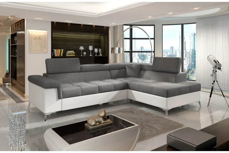 Kulmavuodesohva Lynsey, Harmaa/Valkoinen