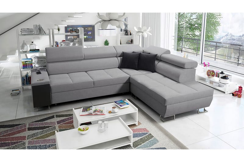 Morenia oikeakätinen vuodesohva 127x210 cm säilytystilalla kangasta - Harmaa - Huonekalut - Sohva - Vuodesohva