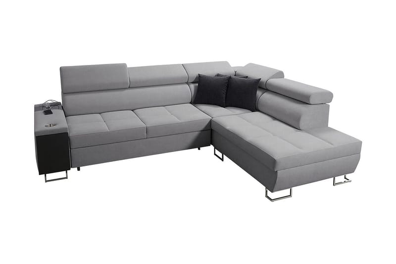 Morenia oikeakätinen vuodesohva 127x210 cm säilytystilalla kangasta, Harmaa
