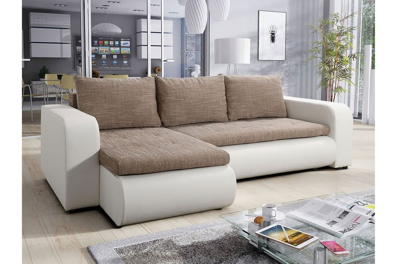 Kulmavuodesohva Ozello - Valkoinen/Beige - Huonekalut - Sohva - Vuodesohva
