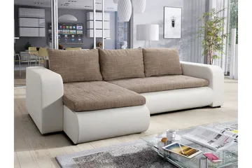 Kulmavuodesohva Ozello - Valkoinen/Beige - Huonekalut - Sohva - Vuodesohva