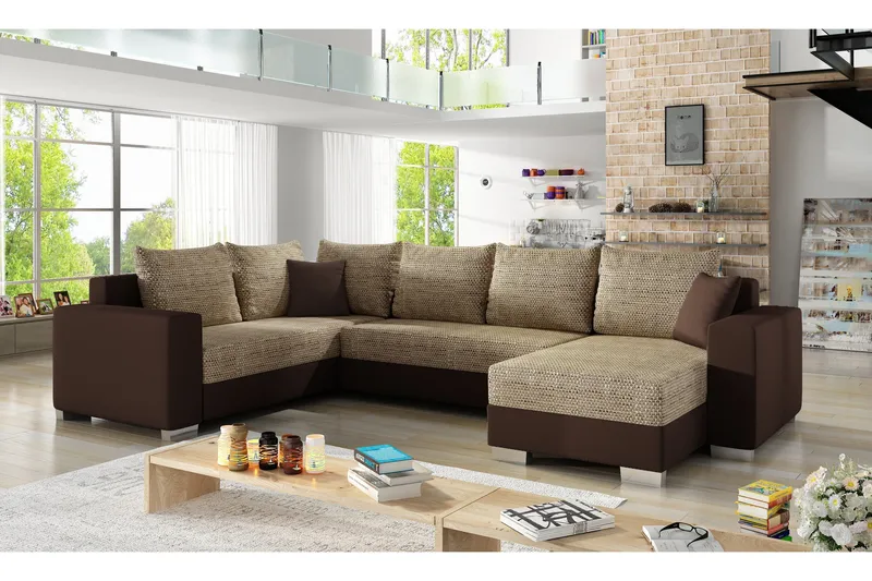 Kulmavuodesohva Sase divaanilla - Beige/Ruskea - Huonekalut - Sohva - Vuodesohva