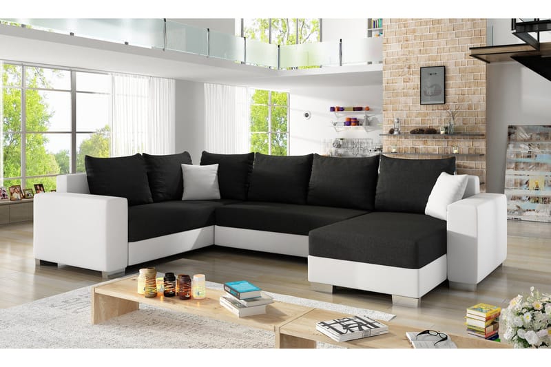 Kulmavuodesohva Sase divaanilla - Musta/Valkoinen - Huonekalut - Sohva - Vuodesohva