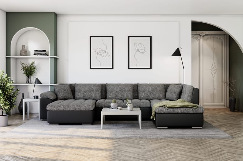 Kulmavuodesohva Sororia Divaani säilytyksellä Vasen - Harmaa/Musta - Huonekalut - Sohva - Vuodesohva