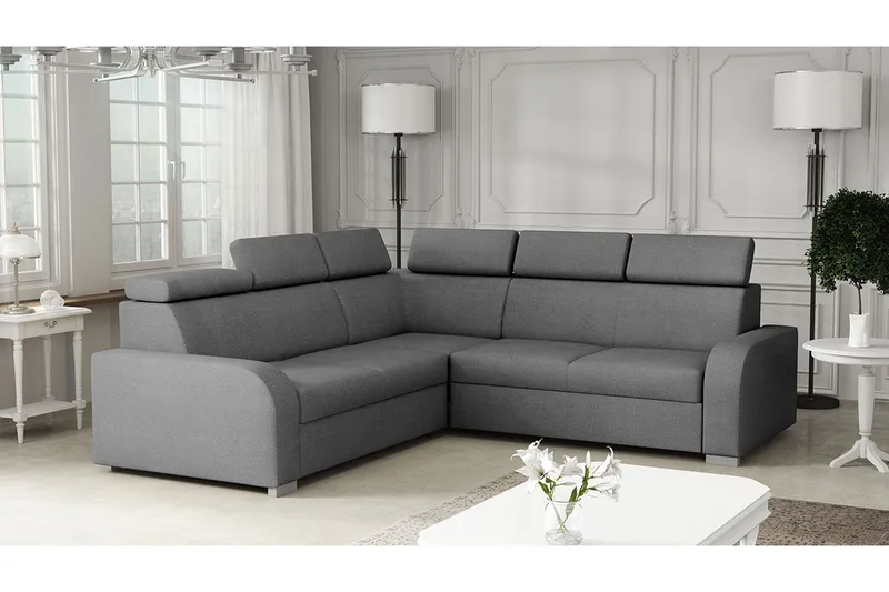 Lavona 4-istuttava l-muotoinen vuodesohva 130x190 cm säilytystilalla kangasta - Harmaa - Huonekalut - Sohva - Vuodesohva