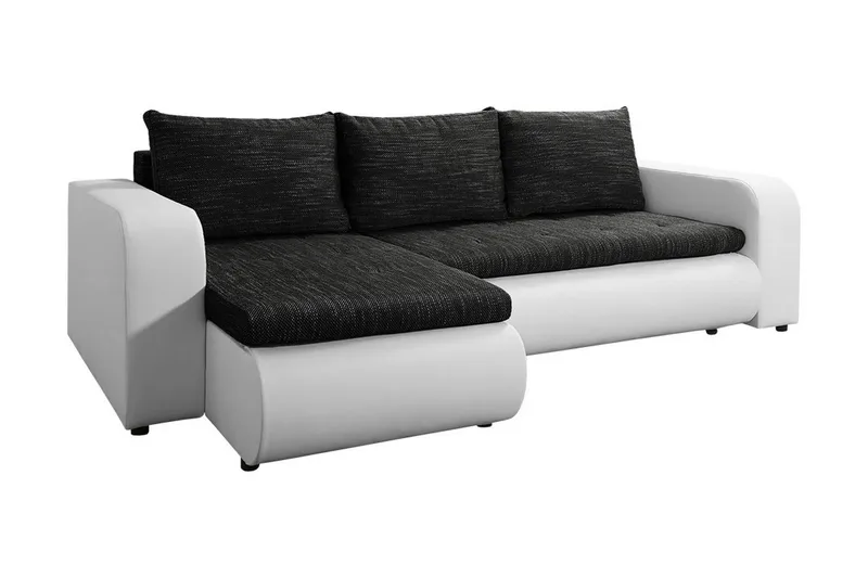 Lecanto 3-istuttava Universal kulmavuodesohva 130x204 cm säilytystilalla kankaalla, Musta