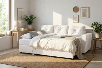 Leia 3-istuttava käännettävä vuodesohva divaanilla ja säilytystilalla - Beige - Huonekalut - Sohva - Vuodesohva