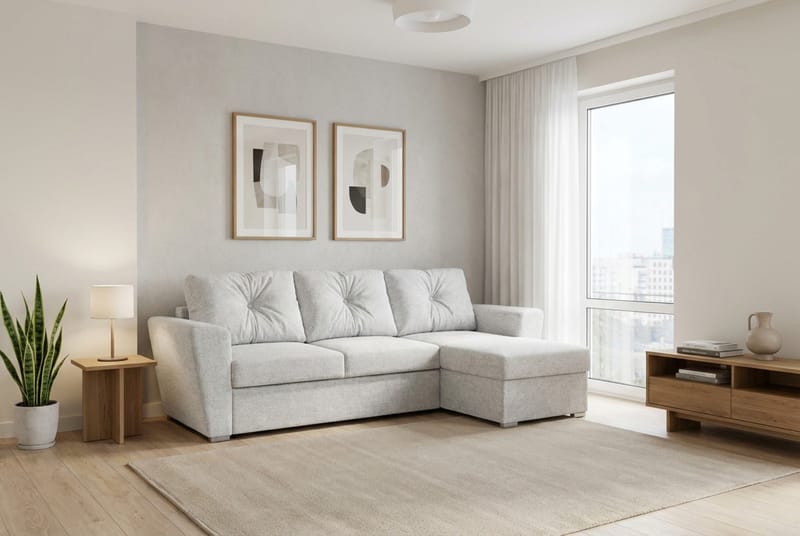 Leia 3-istuttava käännettävä Vuodesohva divaanilla ja säilytystilalla - Beige - Huonekalut - Sohva - Vuodesohva