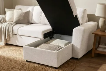 Leia 3-istuttava vuodesohva käännettävällä divaanilla ja säilytystilalla - Beige - Huonekalut - Sohva - Vuodesohva