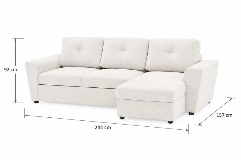 Leia 3-istuttava vuodesohva käännettävällä divaanilla ja säilytystilalla - Beige - Huonekalut - Sohva - Vuodesohva
