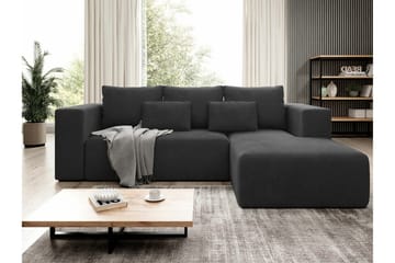 Listowel 3-istuttava oikea kulmavuodesohva 121x205 cm säilytyksellä vakosametti - Antrasiitti - Huonekalut - Sohva - Vuodesohva