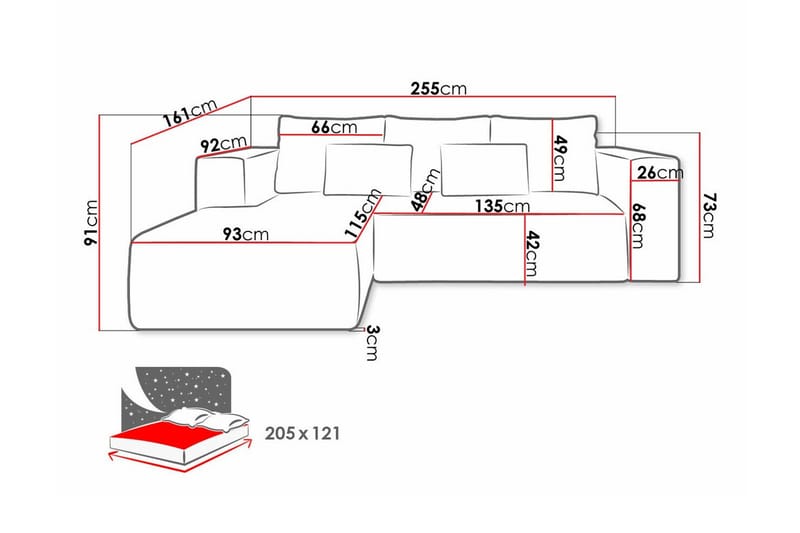 Listowel 3-sits Hörnbäddsoffa beige - Huonekalut - Sohva - Vuodesohva