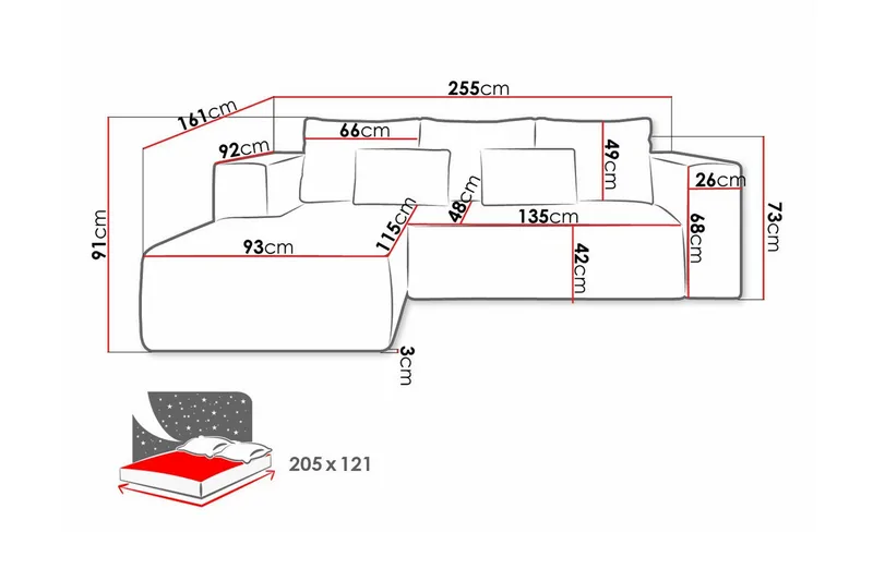 Listowel 3-sits Hörnbäddsoffa Beige/Light beige - Huonekalut - Sohva - Vuodesohva