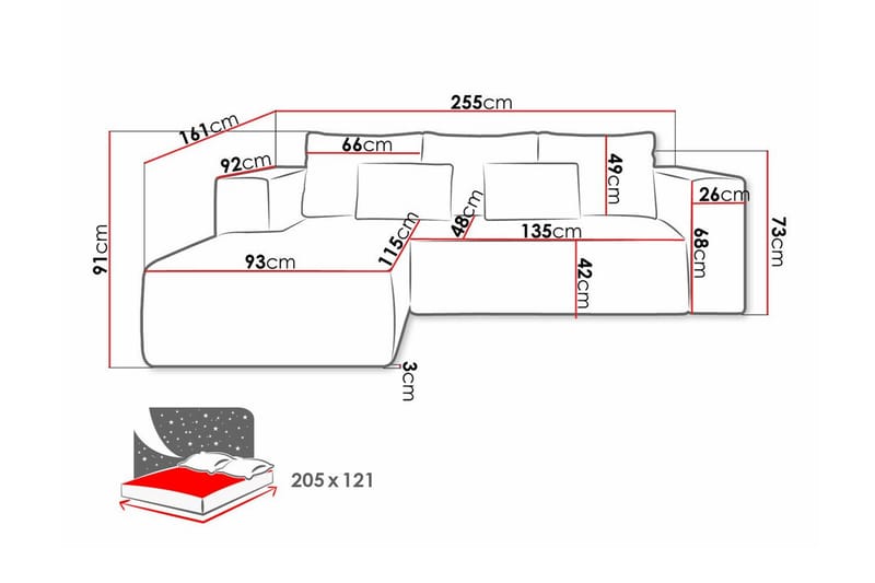 Listowel 3-sits Hörnbäddsoffa Beige/Light beige - Huonekalut - Sohva - Vuodesohva
