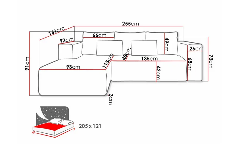 Listowel 3-sits Hörnbäddsoffa Black - Huonekalut - Sohva - Vuodesohva
