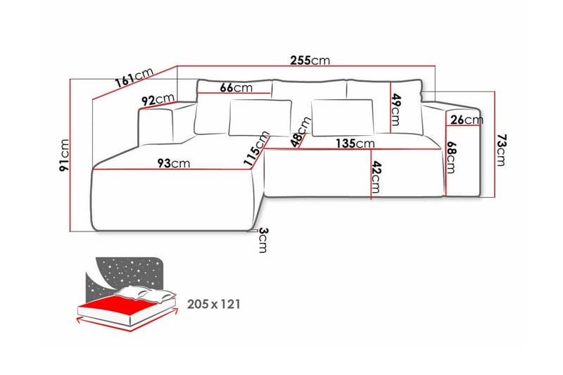 Listowel 3-sits Hörnbäddsoffa Black - Huonekalut - Sohva - Vuodesohva
