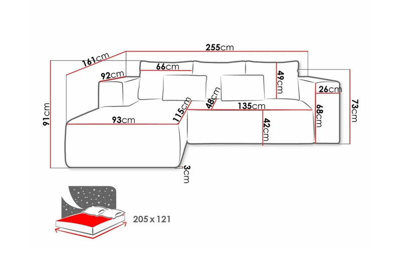 Listowel 3-sits Hörnbäddsoffa Brown - Huonekalut - Sohva - Vuodesohva