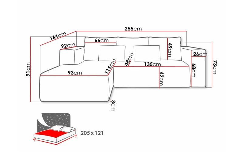 Listowel 3-sits Hörnbäddsoffa Brown - Huonekalut - Sohva - Vuodesohva