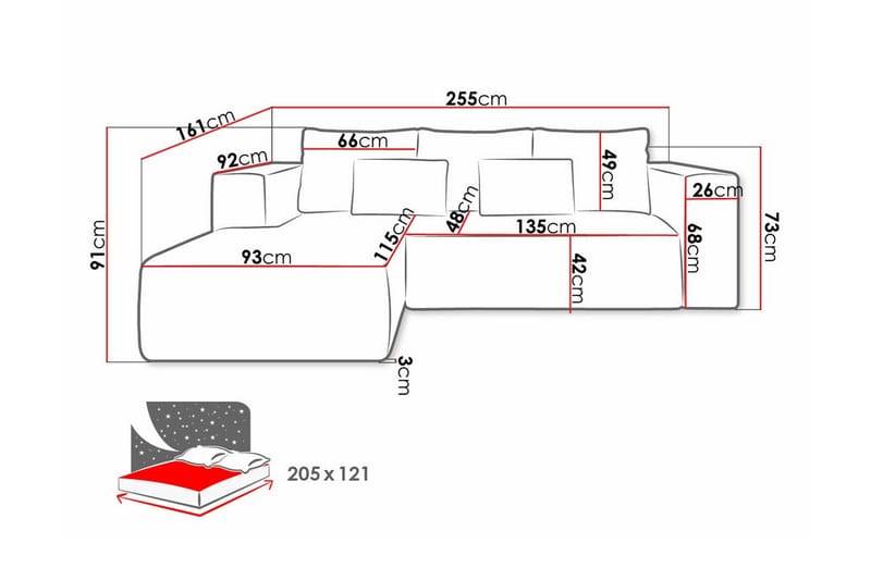 Listowel 3-sits Hörnbäddsoffa Brown - Huonekalut - Sohva - Vuodesohva