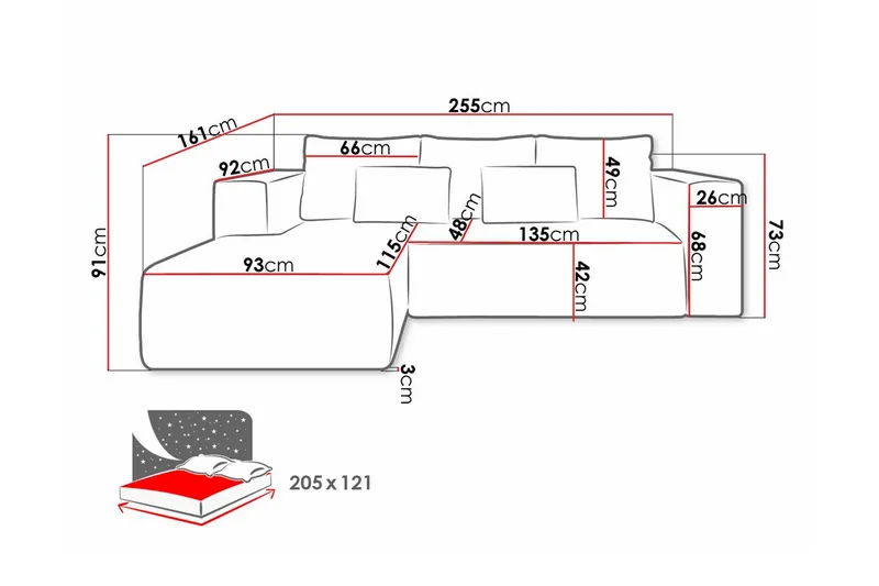 Listowel 3-sits Hörnbäddsoffa Light grey/Dark grey - Huonekalut - Sohva - Vuodesohva