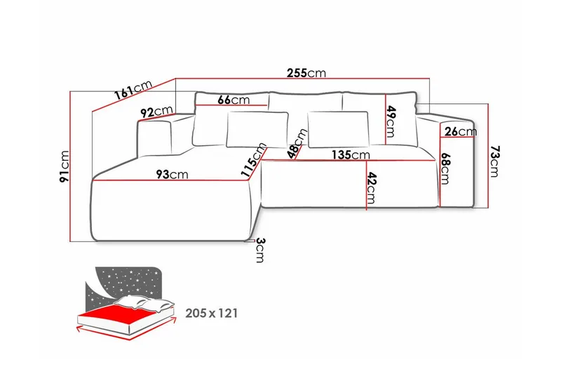 Listowel 3-sits Hörnbäddsoffa Light grey/Dark grey - Huonekalut - Sohva - Vuodesohva
