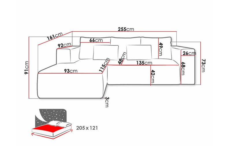 Listowel 3-sits Hörnbäddsoffa Pink - Huonekalut - Sohva - Vuodesohva