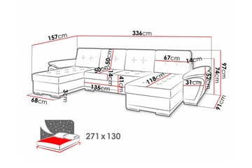 Listowel 4-istuttava u-muotoinen kulmavuodesohva 130x271 cm säilytystilalla kangasta - Antrasiitti - Huonekalut - Sohva - Vuodesohva