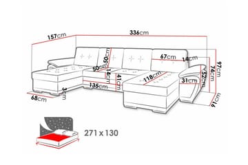 Listowel 4-istuttava u-muotoinen kulmavuodesohva 130x271 cm säilytystilalla - Myyränruskea - Huonekalut - Sohva - Vuodesohva