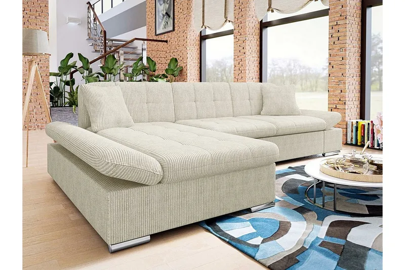 Lomux 3-sits Hörnbäddsoffa beige - Huonekalut - Sohva - Vuodesohva