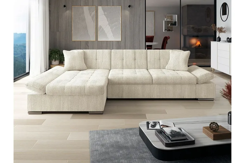 Lomux 3-sits Hörnbäddsoffa beige - Huonekalut - Sohva - Vuodesohva