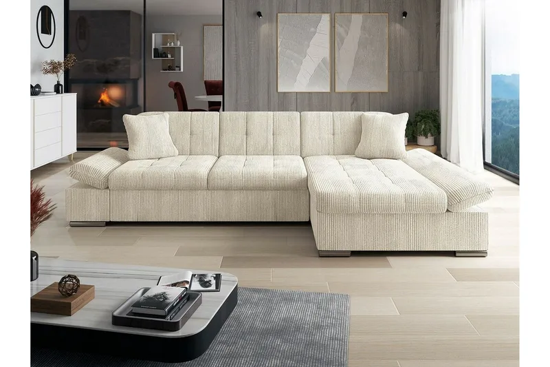 Lomux 3-sits Hörnbäddsoffa Beige/Light beige - Huonekalut - Sohva - Vuodesohva