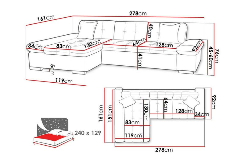 Lomux 3-sits Hörnbäddsoffa Ljusgrå - Huonekalut - Sohva - Vuodesohva