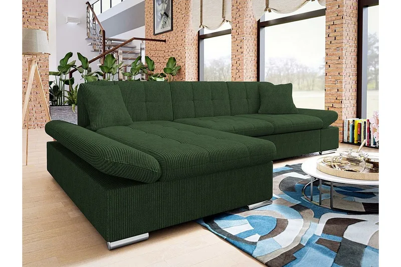 Lomux 3-sits Hörnbäddsoffa NO_BRAND Dark green - Huonekalut - Sohva - Vuodesohva