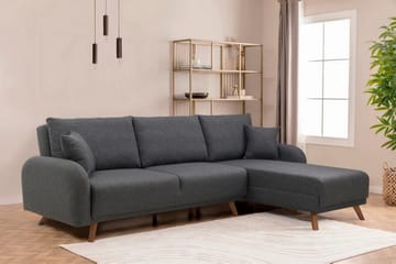 Malkiat 4-istuttava oikea kulmavuodesohva avattava 125x260 cm säilytystilalla kangasta - Harmaa - Huonekalut - Sohva - Vuodesohva