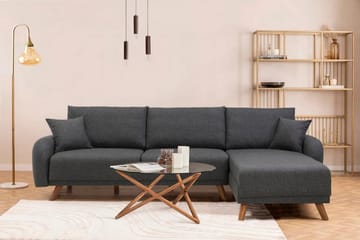 Malkiat 4-istuttava oikea kulmavuodesohva avattava 125x260 cm säilytystilalla kangasta - Harmaa - Huonekalut - Sohva - Vuodesohva