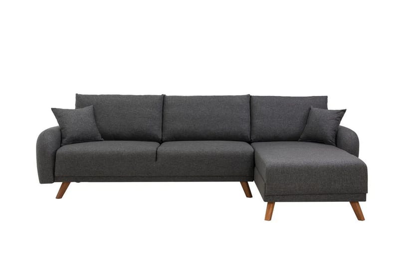 Malkiat 4-istuttava oikea kulmavuodesohva avattava 125x260 cm säilytystilalla kangasta, Harmaa