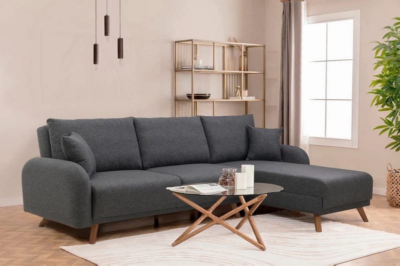 Malkiat 4-istuttava oikea kulmavuodesohva avattava 125x260 cm säilytystilalla kangasta - Harmaa - Huonekalut - Sohva - Vuodesohva