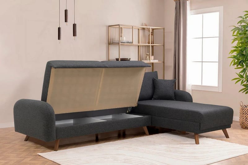 Malkiat 4-istuttava oikea kulmavuodesohva avattava 125x260 cm säilytystilalla kangasta - Harmaa - Huonekalut - Sohva - Vuodesohva