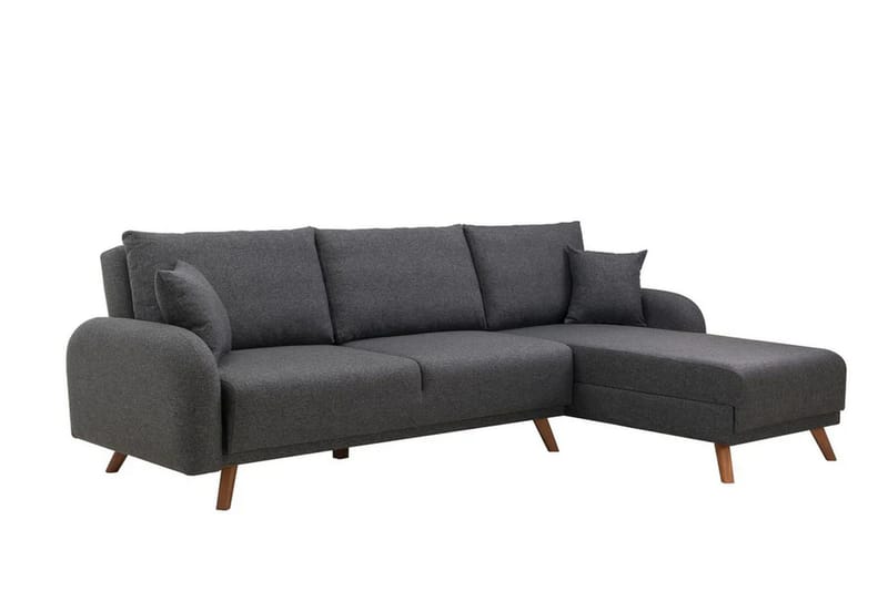 Malkiat 4-istuttava oikea kulmavuodesohva avattava 125x260 cm säilytystilalla kangasta - Harmaa - Huonekalut - Sohva - Vuodesohva