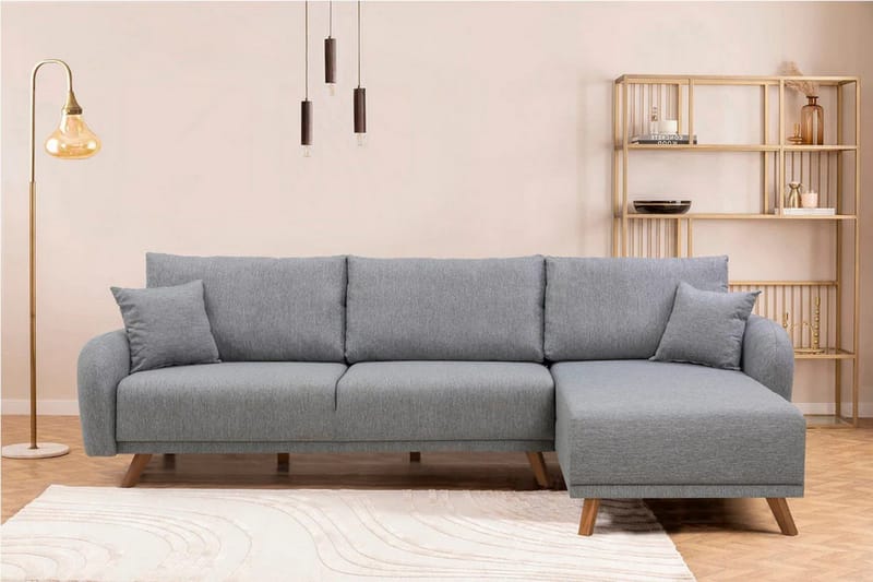 Malkiat 4-istuttava oikea kulmavuodesohva divaanilla 125x260 cm kangasta - Harmaa - Huonekalut - Sohva - Vuodesohva