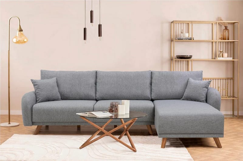 Malkiat 4-istuttava oikea kulmavuodesohva divaanilla 125x260 cm kangasta - Harmaa - Huonekalut - Sohva - Vuodesohva