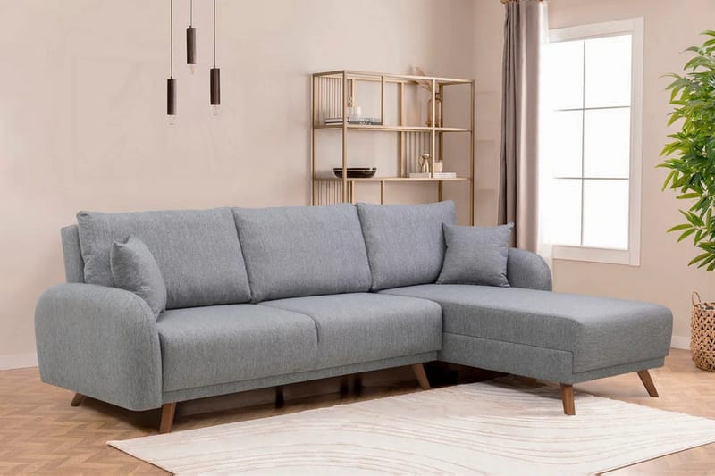 Malkiat 4-istuttava oikea kulmavuodesohva divaanilla 125x260 cm kangasta - Harmaa - Huonekalut - Sohva - Vuodesohva