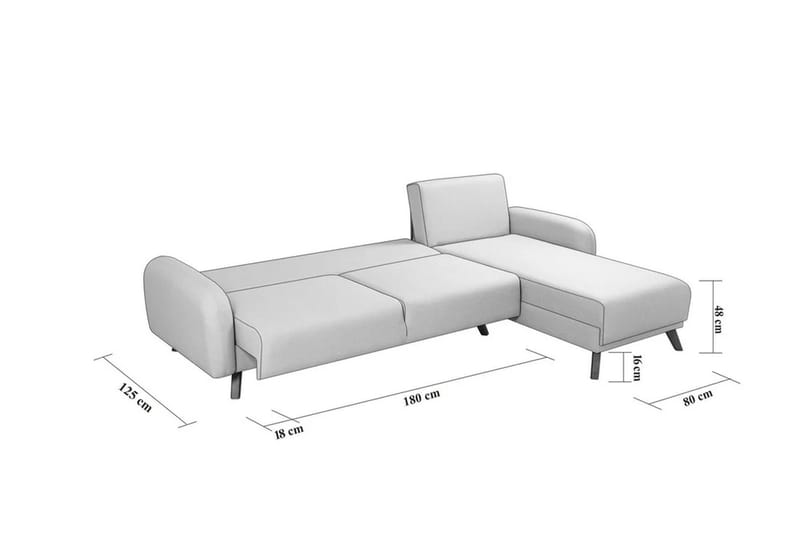 Malkiat 4-istuttava oikea kulmavuodesohva divaanilla 125x260 cm kangasta - Harmaa - Huonekalut - Sohva - Vuodesohva