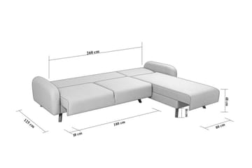 Malkiat 4-istuttava oikea l-muotoinen kulmavuodesohva 125x260 cm säilytystilalla kangasta - Harmaa - Huonekalut - Sohva - Vuodesohva