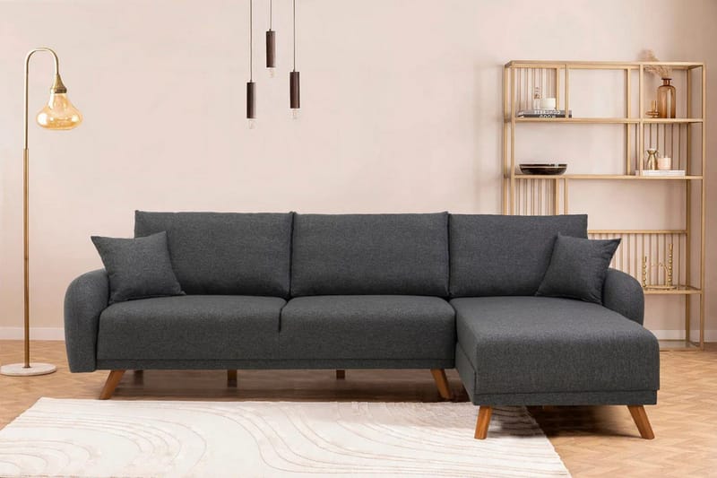 Malkiat 4-istuttava oikea l-muotoinen kulmavuodesohva 125x260 cm säilytystilalla kangasta - Harmaa - Huonekalut - Sohva - Vuodesohva