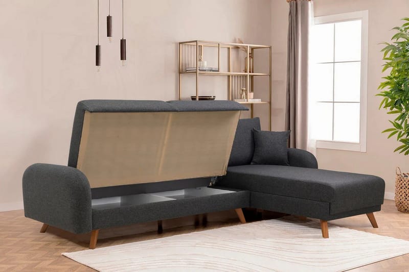 Malkiat 4-istuttava oikea l-muotoinen kulmavuodesohva 125x260 cm säilytystilalla kangasta - Harmaa - Huonekalut - Sohva - Vuodesohva