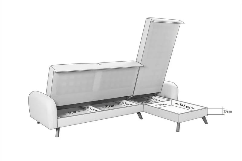 Malkiat 4-istuttava oikea l-muotoinen kulmavuodesohva 125x260 cm säilytystilalla kangasta - Harmaa - Huonekalut - Sohva - Vuodesohva