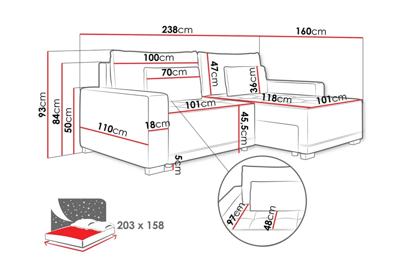 Manetto Vuodesohva 2-Istuttavalla Divaanilla - Huonekalut - Sohva - Vuodesohva