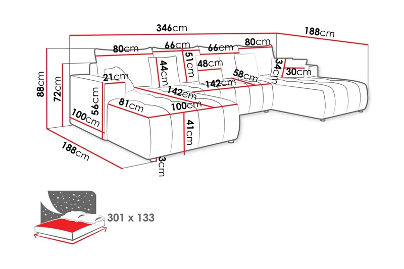 Mardon Vuodedivaanisohva, kaksoisdivaani, 4-istuttava - Harmaa - Huonekalut - Sohva - Vuodesohva